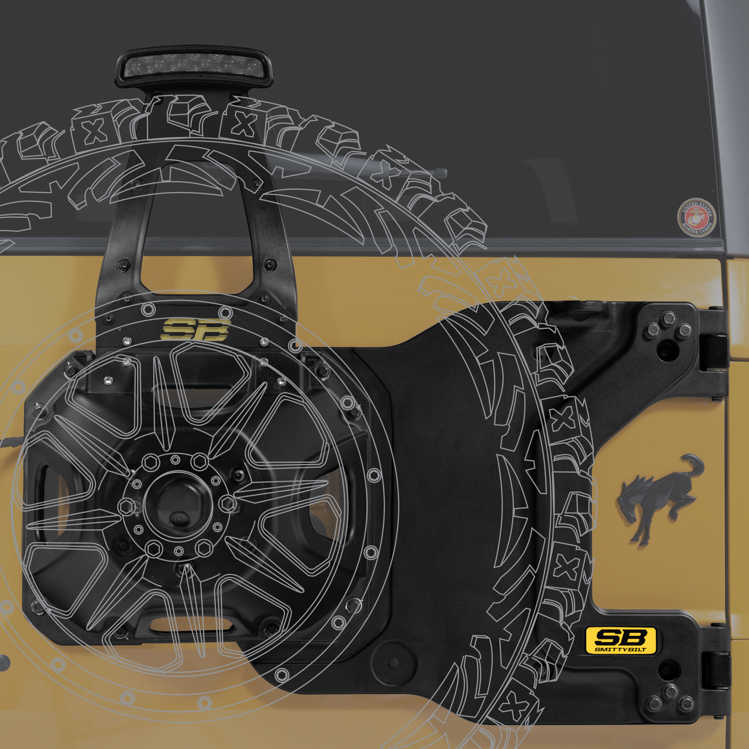 SOPORTE PORTALON RUEDA REPUESTO BRONCO WILDTRAK 24-26 SMITTYBILT - Imagen 2