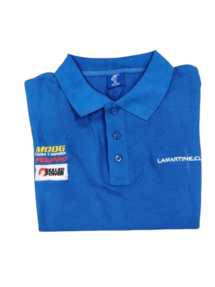 POLERA PIQUE MANGA CORTA TALLA M AZUL LOGOS LAMARTINE MOOG