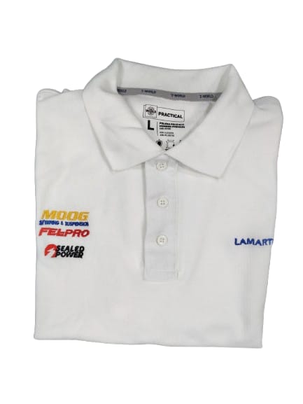 POLERA PIQUE MANGA CORTA TALLA M BLANCA LOGOS LAMARTINE MOOG